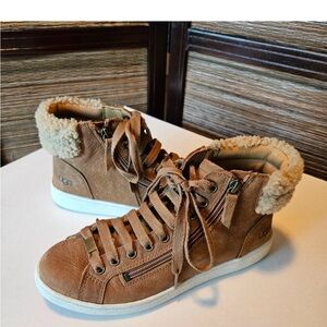UGG Tan High-Top Sneakers with Plush Lining